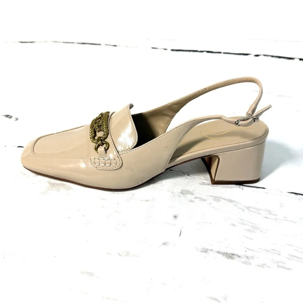 Sam Edelman Teana Shoes Women's 8.5M Beige Slingback Pumps Patent Leather